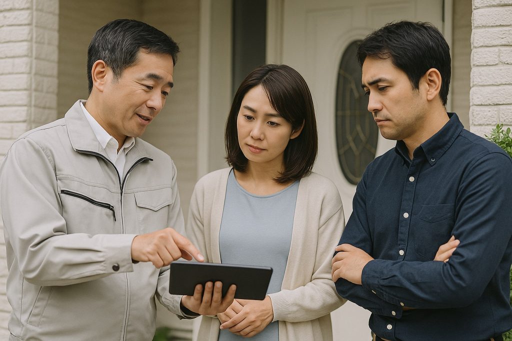 丁寧に説明するインスペクターと顧客